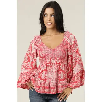 Angie Angie Bell Slv Smocked Top (C2F01)