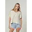 Angie Angie Slubby Metallic Threads V Neck Short Sleeve Knit Pullover (XHS86)