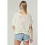 Angie Angie Slubby Metallic Threads V Neck Short Sleeve Knit Pullover (XHS86)